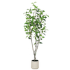 Artificial Green Leaf Tree in Black Plastic Pot