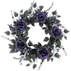This 24inch Halloween Gothic Wreath with Purple Artificial Roses Is Perfect for Halloween Home Decor