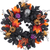 Artificial 26-inch Halloween Front Door Wreath with Skull Pumpkin Maple Leaves and Berries