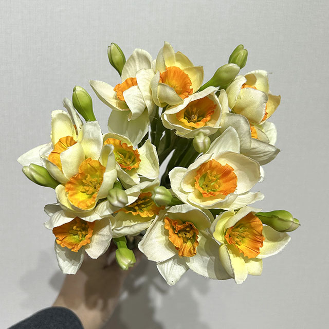 Artificial Daffodil Bouquet, Cream White with Orange-Yellow Ruffled Center