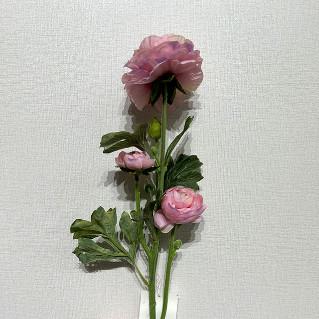 3-Head Single Stem Artificial Ranunculus, Pink-Purple Bi-Color Ombré
