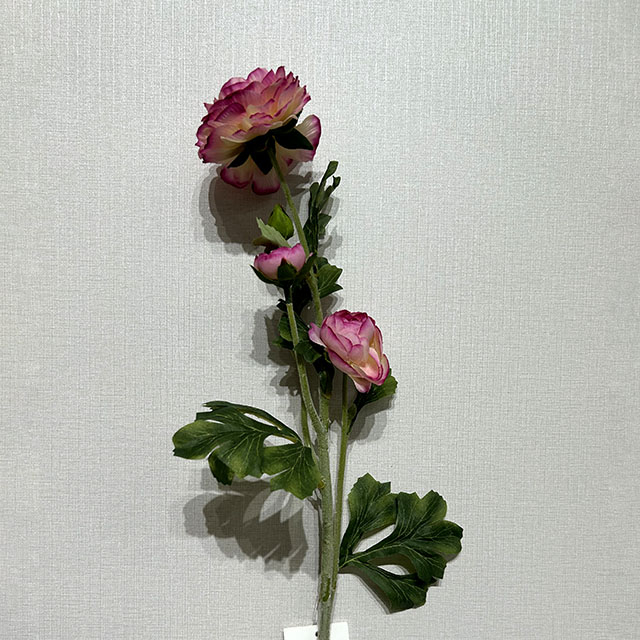 3-Head Single Stem Artificial Ranunculus, Pink-Peach Bi-Color Ombré