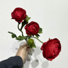 3-Head Single Stem Artificial Ranunculus, Deep Crimson Red