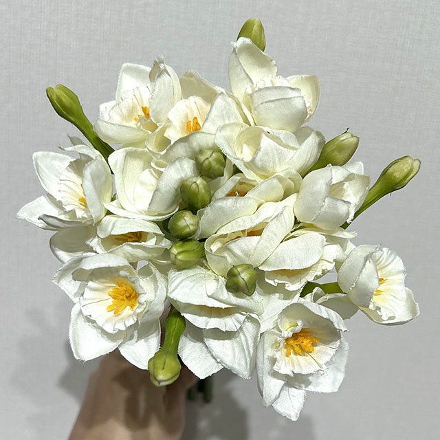 Artificial White Freesia Bouquet, Pure White with Yellow Center