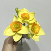 3-Head Single Stem Artificial Daffodil, Light Yellow with Orange-Green Ruffled Center