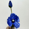 Artificial Blue Poppy Stem, Double Bloom with Foliage