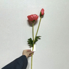 Artificial Coral Pink Poppy Stem, Double Bloom with Foliage
