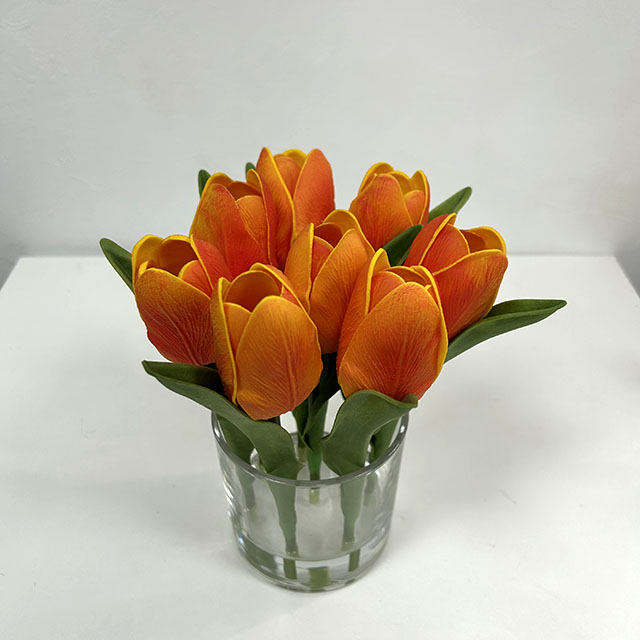 Artificial Vivid Orange Real-Touch Tulip Stem Bundle