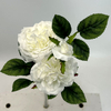 3-Head Single Stem Artificial Garden Rose, Pure Cream White.