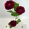 3-Head Single Stem Artificial Ranunculus, Deep Burgundy