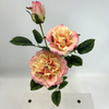 3-Head Single Stem Artificial Garden Rose, Cream Yellow with Blush Pink Edge