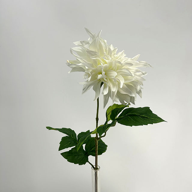Single Head Artificial Dahlia, Pure White with Creamy Center