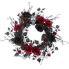 Artificial 26-inch Halloween Wreath Decor Gothic Black And Red Rose Garland Home Decor