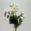 Artificial Long Stem Pure White Ranunculus, Multi-Bloom with Green Foliage