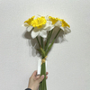 Artificial Daffodil Bouquet, White Petal with Bright Yellow Ruffled Center