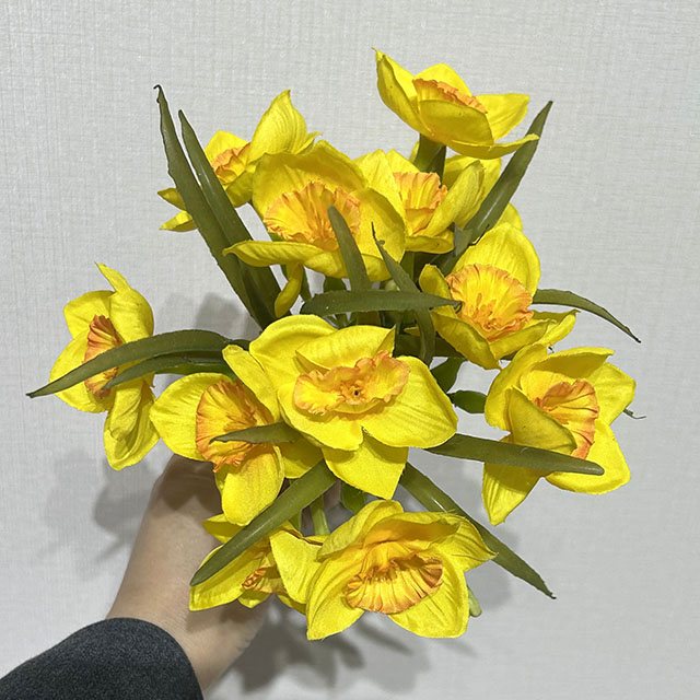  Bright Yellow with Orange Ruffled Center,Artificial Yellow Daffodil Bouquet