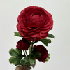 3-Head Single Stem Artificial Ranunculus, Rich Deep Red