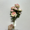 Multi-Bloom Bush with Green Foliage.Artificial Two-Tone Pink & Cream Ranunculus, 