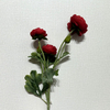 3-Head Single Stem Artificial Ranunculus, Deep Crimson Red