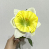 Single Stem Artificial Daffodil, Cream White with Yellow-Green Ruffled Center