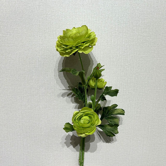 3-Head Single Stem Artificial Ranunculus, Bright Lime Green.