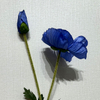 Artificial Blue Poppy Stem, Double Bloom with Foliage