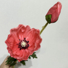 Artificial Coral Pink Poppy Stem, Double Bloom with Foliage
