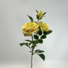 3-Head Single Stem Artificial Garden Rose, Lemon Yellow with Pink Edge