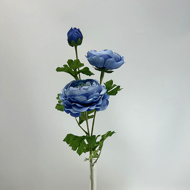 Single Stem Artificial Ranunculus, Deep Dusty Blue (3 Heads)