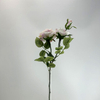 3-Head Single Stem Artificial Garden Rose, Cream White with Blush Pink Edge