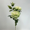3-Head Single Stem Artificial Garden Rose, Mint Green & Cream White