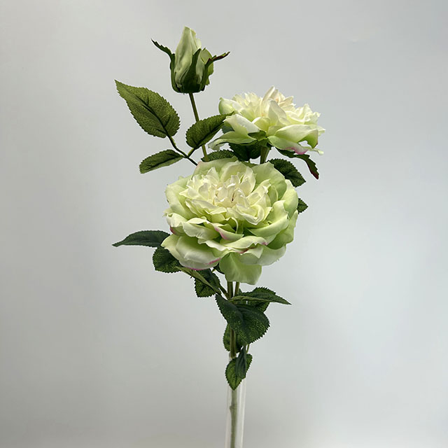 3-Head Single Stem Artificial Garden Rose, Mint Green & Cream White
