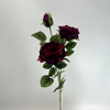 3-Head Single Stem Artificial Garden Rose, Deep Burgundy Red