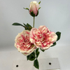 3-Head Single Stem Artificial Garden Rose, Blush Pink & Cream Bicolor