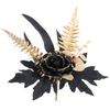Rose Black Gold Rose Flower with Gold Edge Halloween Retro Hat Corsage Brooch
