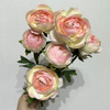 Multi-Bloom Bush with Green Foliage.Artificial Two-Tone Pink & Cream Ranunculus, 