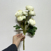 Artificial Two-Tone Cream White Ranunculus, Multi-Bloom Bush with Green Foliage