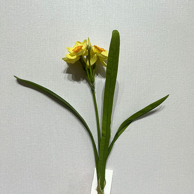3-Head Single Stem Artificial Daffodil, Light Yellow with Orange Ruffled Center