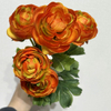 Artificial Two-Tone Orange & Yellow Ranunculus, Multi-Bloom Bush with Green Foliage