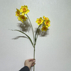 Artificial Long Stem Bright Yellow Daffodil, Multi-Bloom with Orange Ruffled Center