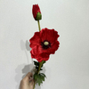Artificial Red Poppy Stem, Double Bloom with Foliage