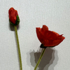 Artificial Red Poppy Stem, Double Bloom with Foliage