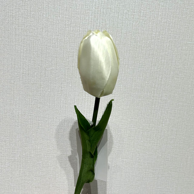 Artificial Cream White Tulip Stem, Long Stem with Foliage