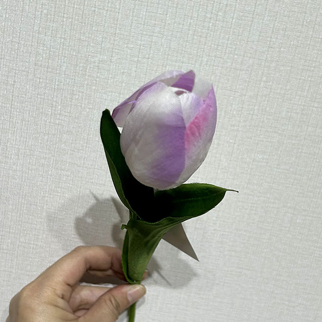 Artificial Two-Tone Purple & White Tulip Stem, Long Stem with Foliage