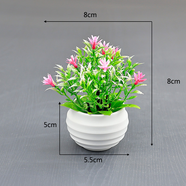 Potted bloom: 8cm Mini Artificial Mixed Flower & Grass Potted Plant (White/Black Pot)