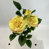 3-Head Single Stem Artificial Garden Rose, Lemon Yellow with Pink Edge