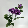 3-Head Single Stem Artificial Garden Rose, Deep Lavender Purple