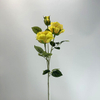 3-Head Single Stem Artificial Garden Rose, Vivid Yellow