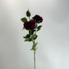 3-Head Single Stem Artificial Garden Rose, Deep Burgundy Red