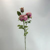 3-Head Single Stem Artificial Garden Rose, Antique Pink with Pale Yellow Edge